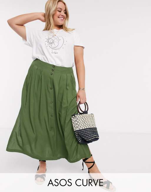 Plus size khaki 2025 skirt button up