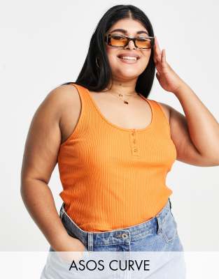 Asos Design Curve Button Front Vest Top In Rust-Brown