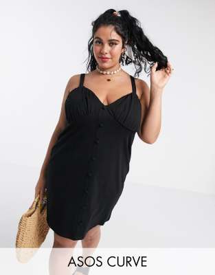 ASOS DESIGN Curve button through cupped dress in black