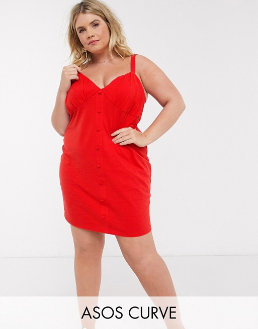ASOS DESIGN Curve button through cupped dress in red