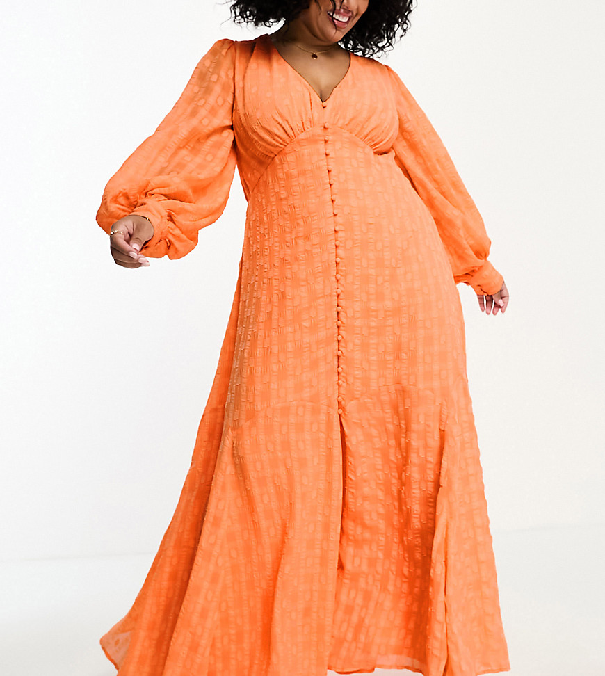 ASOS DESIGN Curve button through maxi dress in orange