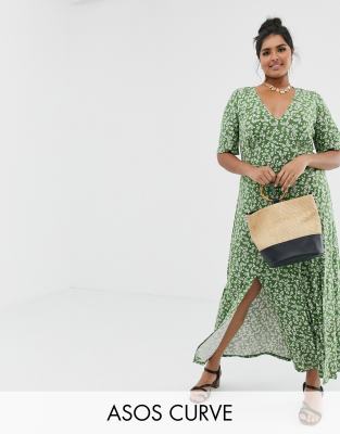 button through maxi tea dress