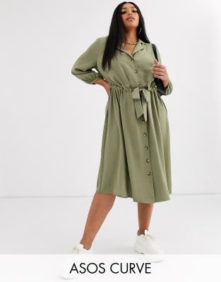 plus size khaki shirt dress