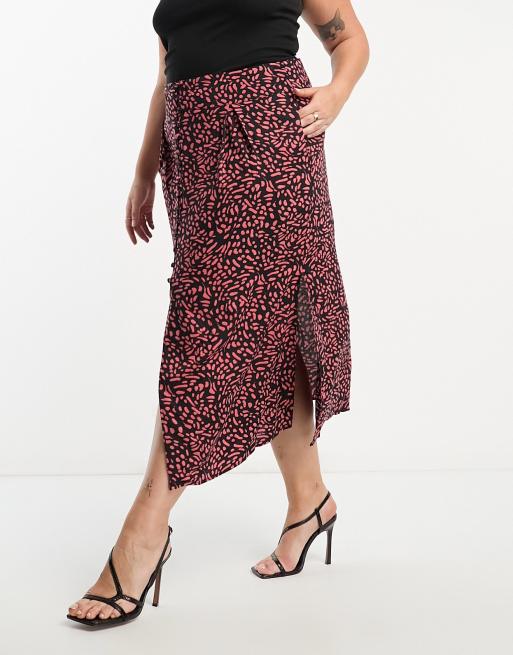 ASOS DESIGN Curve button through midi skirt with split in abstract orange print , 2 of 4