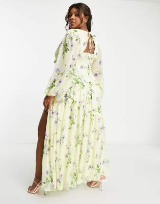 ASOS DESIGN Curve button through pintuck maxi dress in
