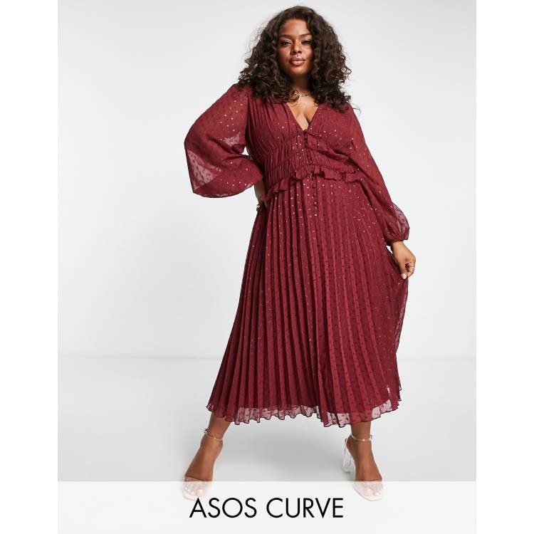 ASOS DESIGN Curve button through ruched waist pleated midi dress