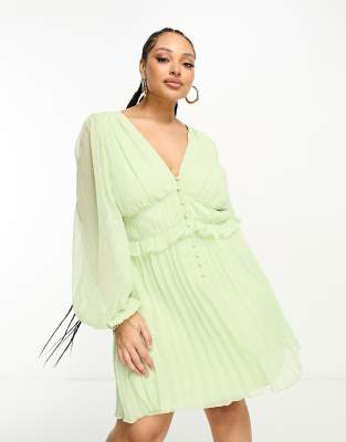 ASOS DESIGN Curve button through ruched waist pleated mini