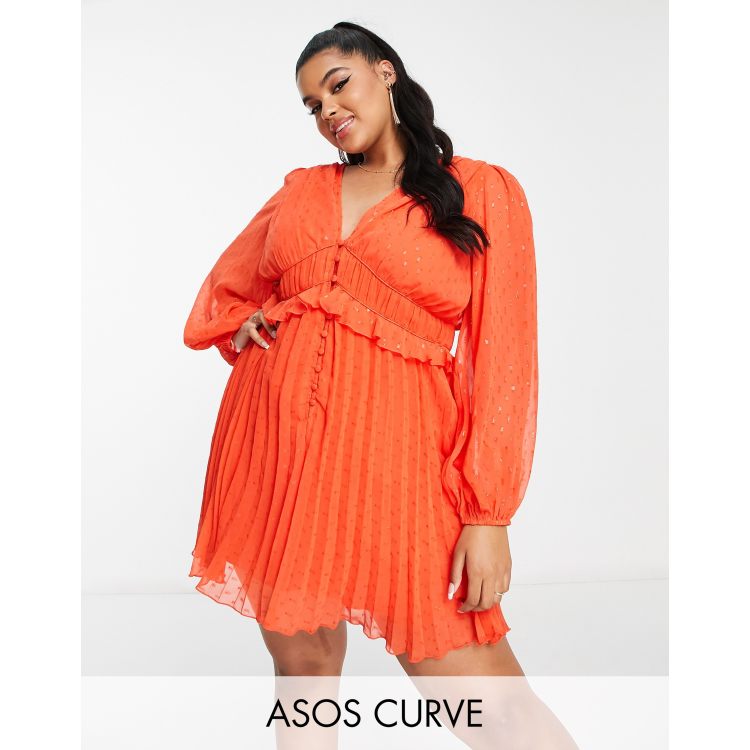 ASOS DESIGN button through ruched waist pleated mini dress in metallic  texture in soft green