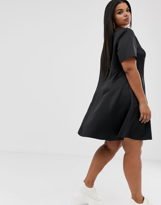 ASOS DESIGN Curve button through satin mini skater dress