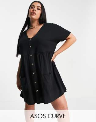 Black button smock clearance dress