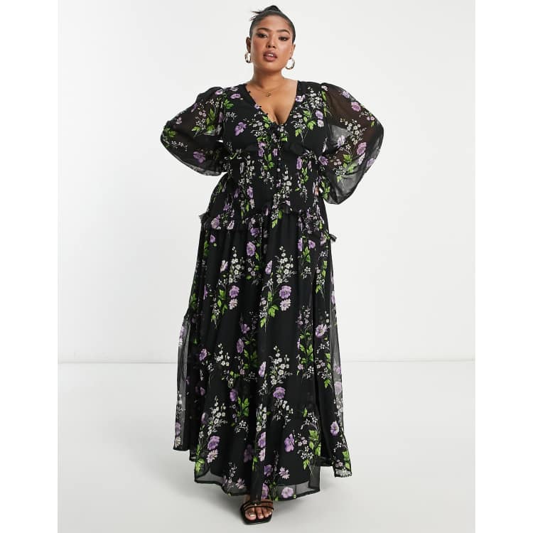【freckle】 motive pintuck dress★追跡付 ★大人気 ASOS DESIGN Curve button up pintuck maxi dress in black