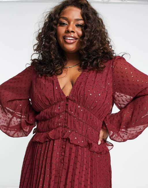 open lace back dress Women's Plus Size Amelie Satin Midi Dress - Red