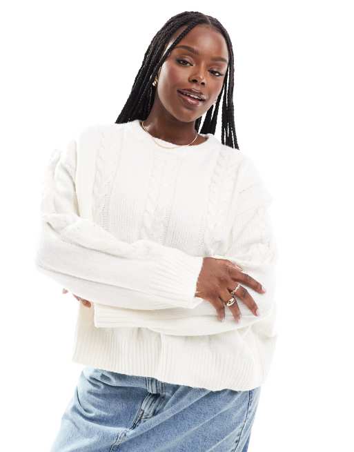 ASOS DESIGN Curve cable crew neck sweater in cream