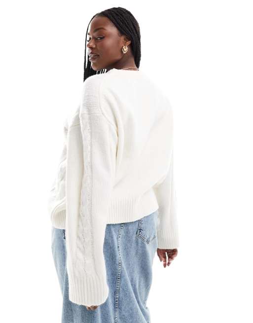 ASOS DESIGN Curve cable crew neck sweater in cream