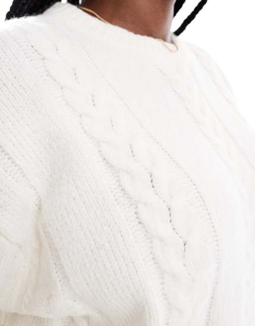 ASOS DESIGN Curve cable crew neck sweater in cream