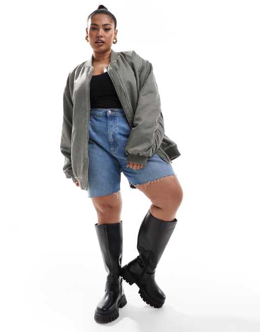 ASOS DESIGN Curve Cady Stivali biker al ginocchio neri con dettaglio stile imbracatura ASOS