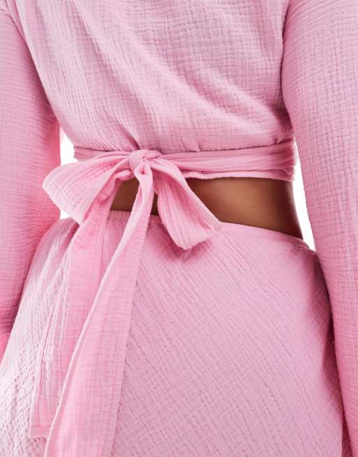 ASOS DESIGN Curve - Callie - Chemise de plage cache-cœur en gaze avec bords effilochés - Rose, 2 de 4