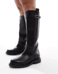 [ASOS DESIGN] ASOS DESIGN Curve Callie smart flat riding knee boots in black 8 BLACK