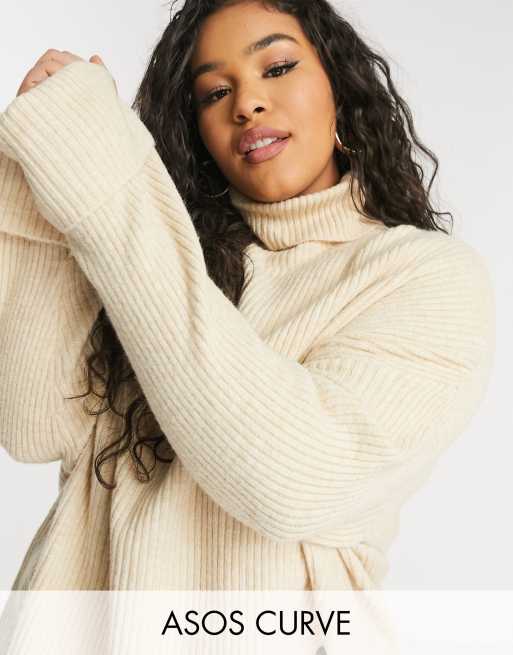 ASOS DESIGN Curve – Camelowy sweter z golfem i spodnie z szerokimi nogawkami, 2 z 3