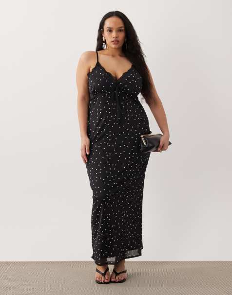 ASOS DESIGN Curve - Cami-jurk van mesh met kanten detail en stippen - view 1