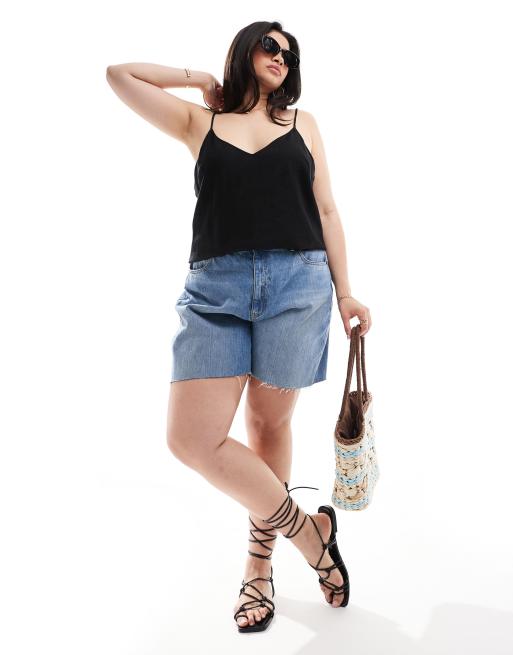 ASOS DESIGN Curve - Cami met linnenlook en V-hals in zwart, 3 van 4