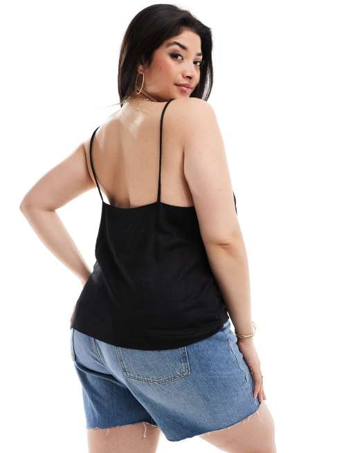 ASOS DESIGN Curve - Cami met linnenlook en V-hals in zwart, 4 van 4