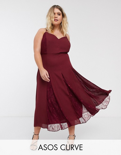 ASOS DESIGN Curve cami midi dress with lace godets