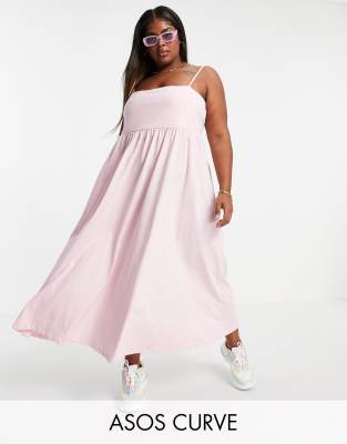 Asos Curve Curve Cami Midi Dress With Square Neck In Bubblegum Pink