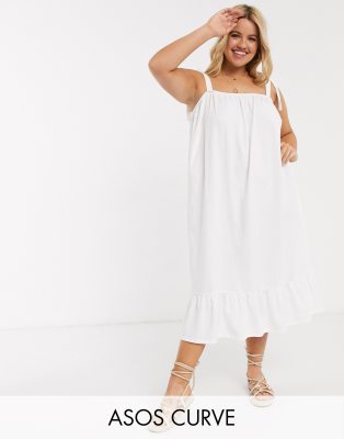 asos design deep v pep hem midi dress