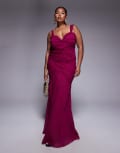 [ASOS Curve] ASOS DESIGN Curve cami ruffle detail maxi dress in raspberry-Pink 22 Raspberry