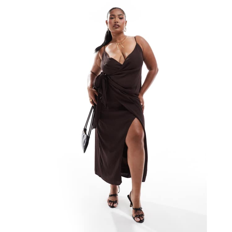 ASOS DESIGN Curve cami strap drape tuck detail midi dress in 