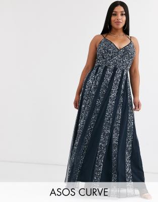 asos curve navy dress
