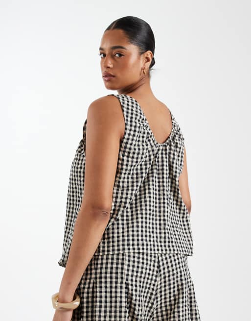 ASOS DESIGN Curve - Cami-top med knapper foran samt bindebånd i halsen og gingham-tern - Kun hos ASOS, 4 af 4
