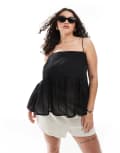 [ASOS Curve] ASOS DESIGN Curve cami with volume peplum and tie straps in black 18 BLACK