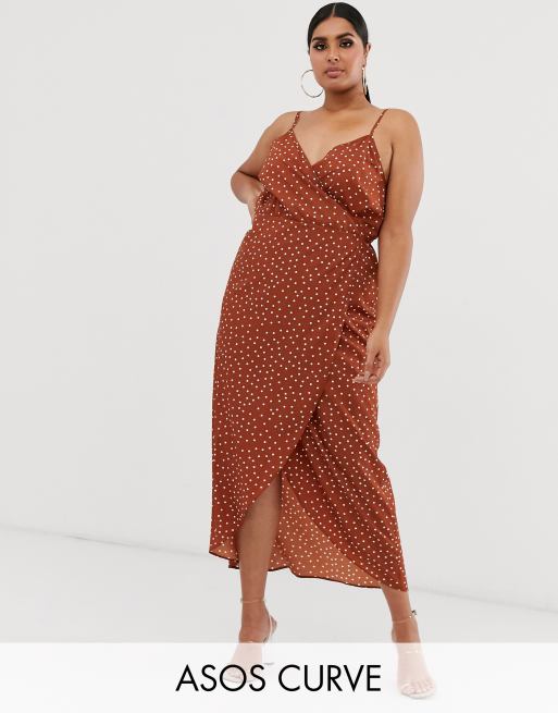 ASOS DESIGN Curve cami wrap maxi dress in polka dot