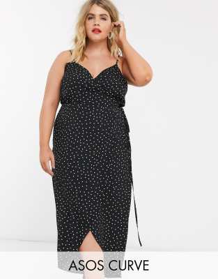 ASOS DESIGN Curve cami wrap maxi dress in polka dot