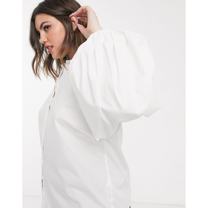 bu5UY Donna DESIGN Curve - Camicia bianca in cotone con maniche lunghe voluminose
