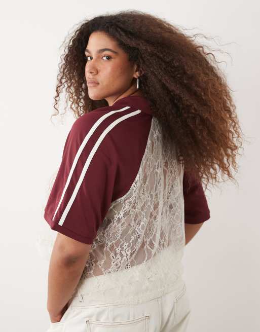 ASOS DESIGN Curve - Camicia da calcio squadrata corta in pizzo bordeaux, 4 di 4