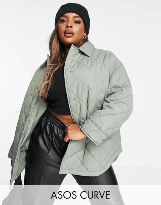 ASOS DESIGN Curve - Camicia giacca oversize trapuntata, colore salvia