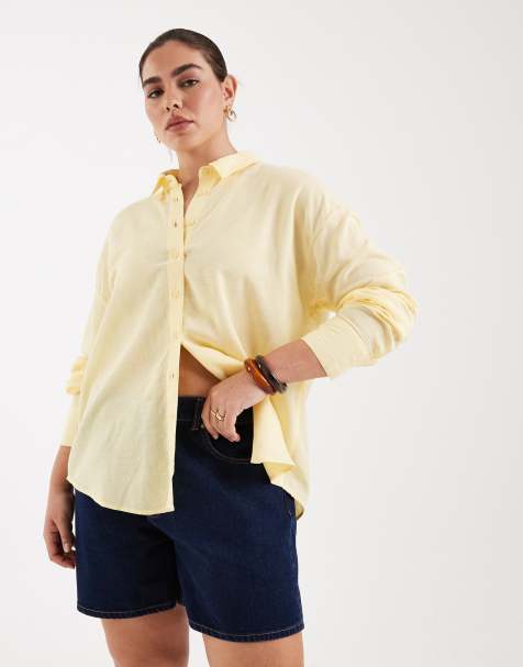 ASOS DESIGN Curve - Camicia gialla in misto lino - view 1
