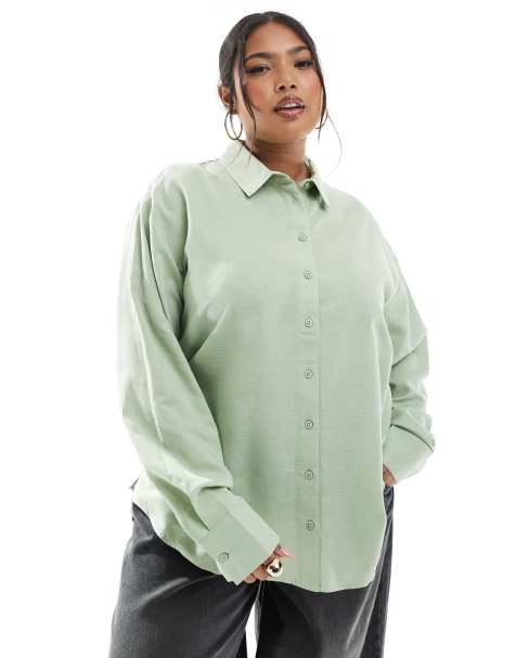 ASOS DESIGN Curve - Camicia in misto lino color kaki - view 1