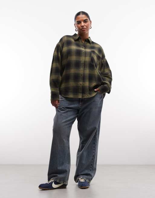 ASOS DESIGN Curve camicia oversize a quadri spazzolata verde, 3 di 4