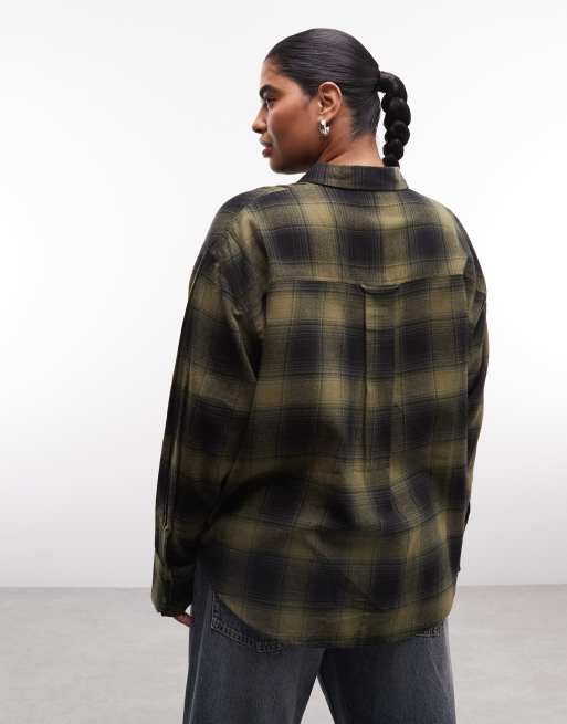 ASOS DESIGN Curve camicia oversize a quadri spazzolata verde, 4 di 4