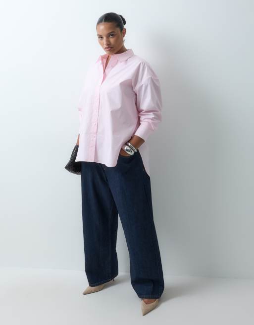 ASOS DESIGN Curve camicia oversize con fondo asimmetrico rosa, 2 di 4