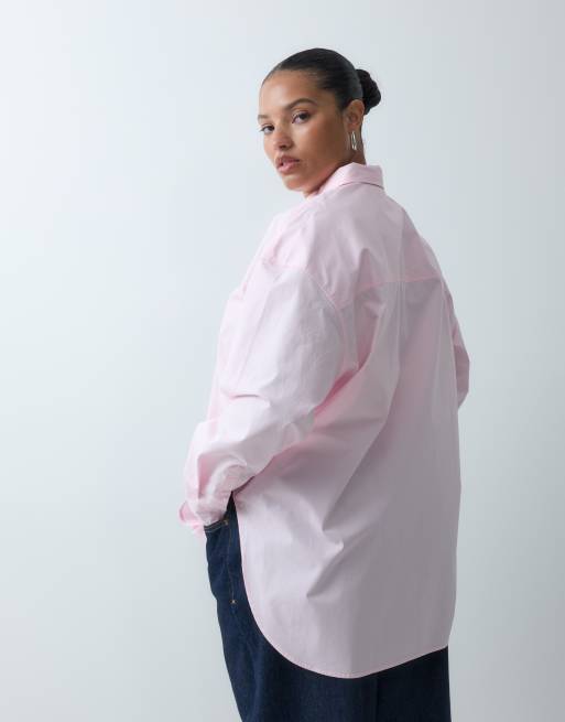ASOS DESIGN Curve camicia oversize con fondo asimmetrico rosa, 3 di 4