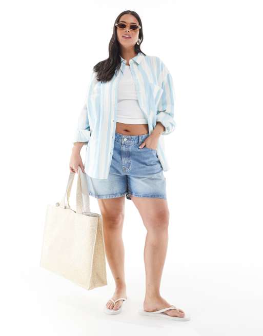 ASOS DESIGN Curve - Camicia oversize in misto lino a strisce sfumate, 2 di 4