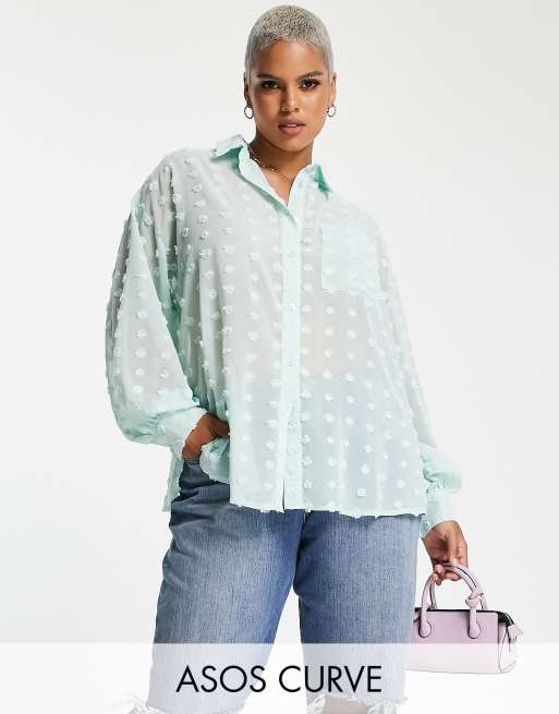 ASOS DESIGN Curve - Camicia oversize in plumetis color menta