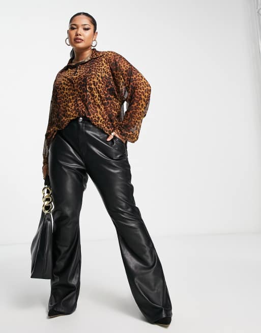 ASOS DESIGN Curve - Camicia oversize in rete leopardata