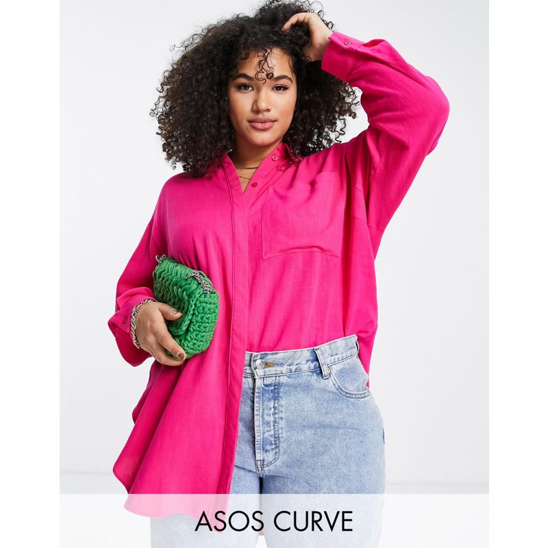 ofopM Camicie e bluse DESIGN Curve - Camicia oversize taglio lungo in tessuto testurizzato rosa vivace