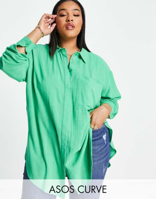 ASOS DESIGN Curve - Camicia oversize taglio lungo in tessuto testurizzato verde